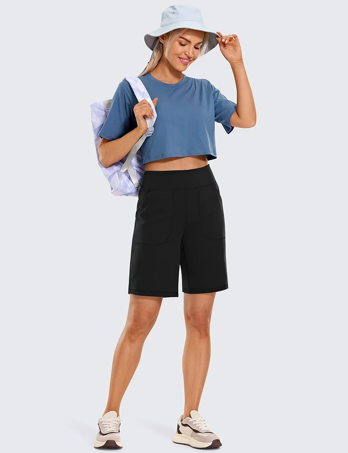 CRZ YOGA Women's Butterluxe Bermuda Long Shorts Pockets 9'' - High Waisted Shorts Casual Summer Athletic Running Knee Length