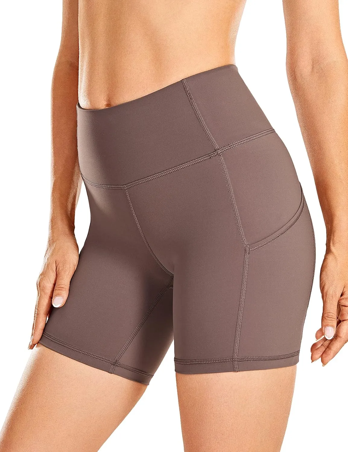 CRZ YOGA Women's Naked Feeling Light Running Shorts 6 Inches - High Waisted Gym Biker Compression Shorts with Pockets
