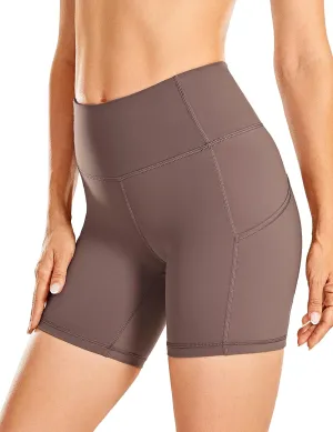 CRZ YOGA Women's Naked Feeling Light Running Shorts 6 Inches - High Waisted Gym Biker Compression Shorts with Pockets
