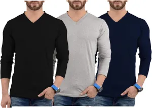 Decrum Long Sleeves Shirts for Men - Pack of 3 V-Neck Soft Breathable Full Sleeve T Shirt Mens Multipack