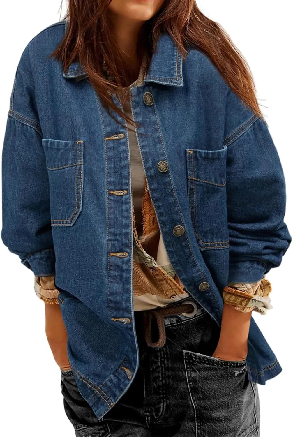 Denim Jackets for Women Oversized Boyfriend Long Sleeve Button Down Shirt Casual Loose Jean Jackets Coat