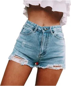 Denim Shorts for Teen Girls Cute High Rise Stretchy Mom Jean Shorts Plain Color Frayed Hem Slim Shorts