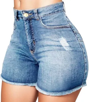 Denim Shorts for Women Casual Comfy High Waisted Short Leggings Trendy Distressed Ripped Frayed Raw Hem Short Jeans