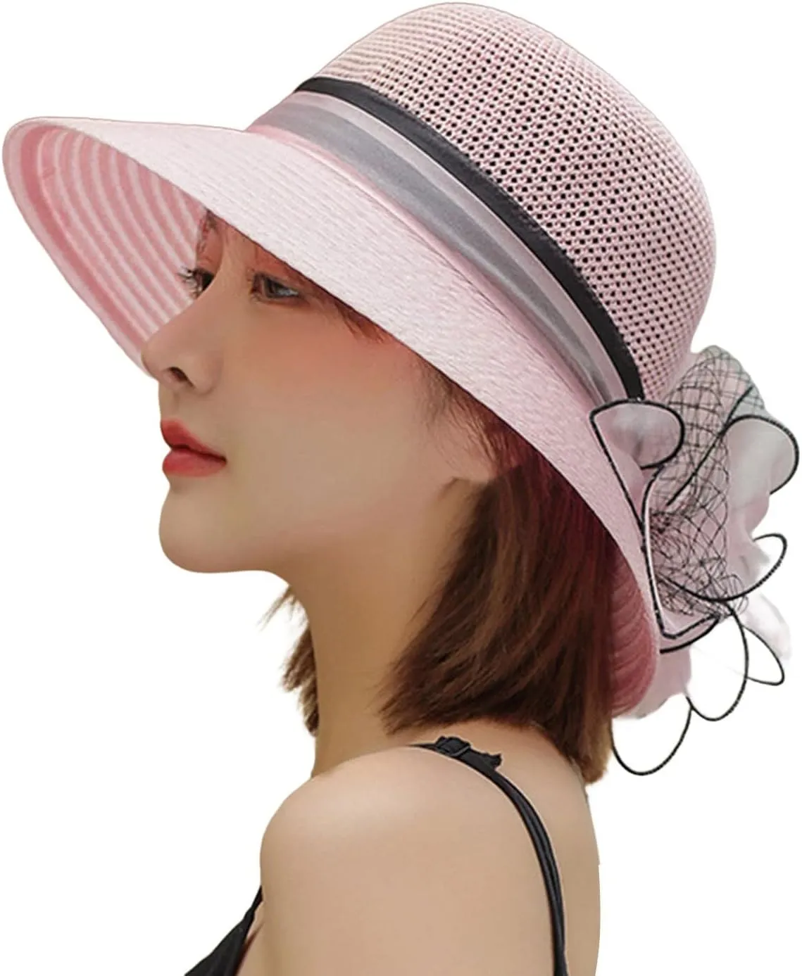 Derby Hat Church Dress for Women Tea Party Church Wedding Fascinator Hat Veil Wide Brim Bowler Hat Sun Hats