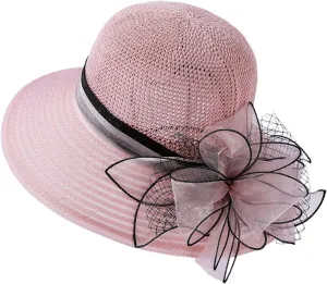 Derby Hat Church Dress for Women Tea Party Church Wedding Fascinator Hat Veil Wide Brim Bowler Hat Sun Hats