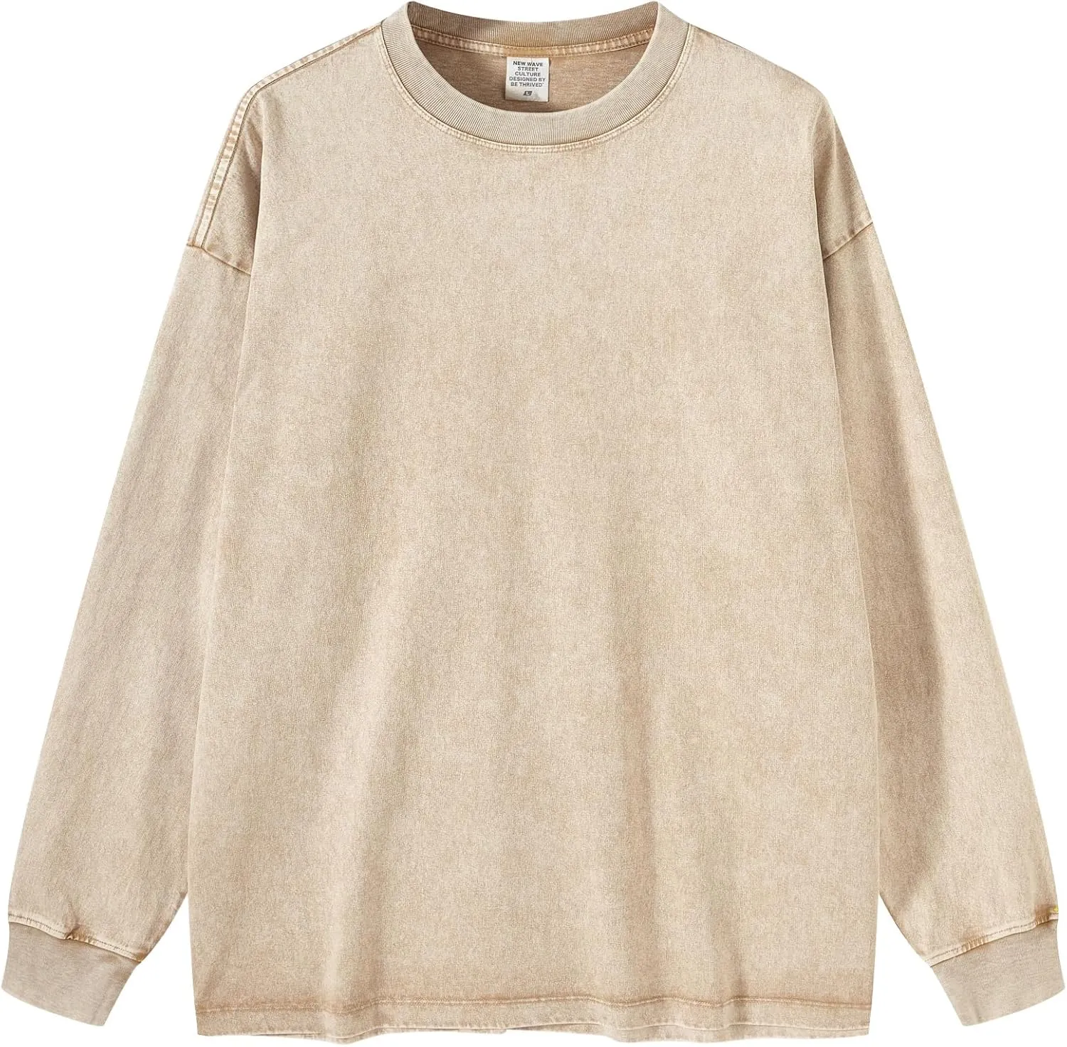 Dnzzs Men's Oversized T-Shirts Long Sleeve Crew Neck Sweatshirt Acid Wash Basic Cotton Tees Vintage Streetwear Tee Tops