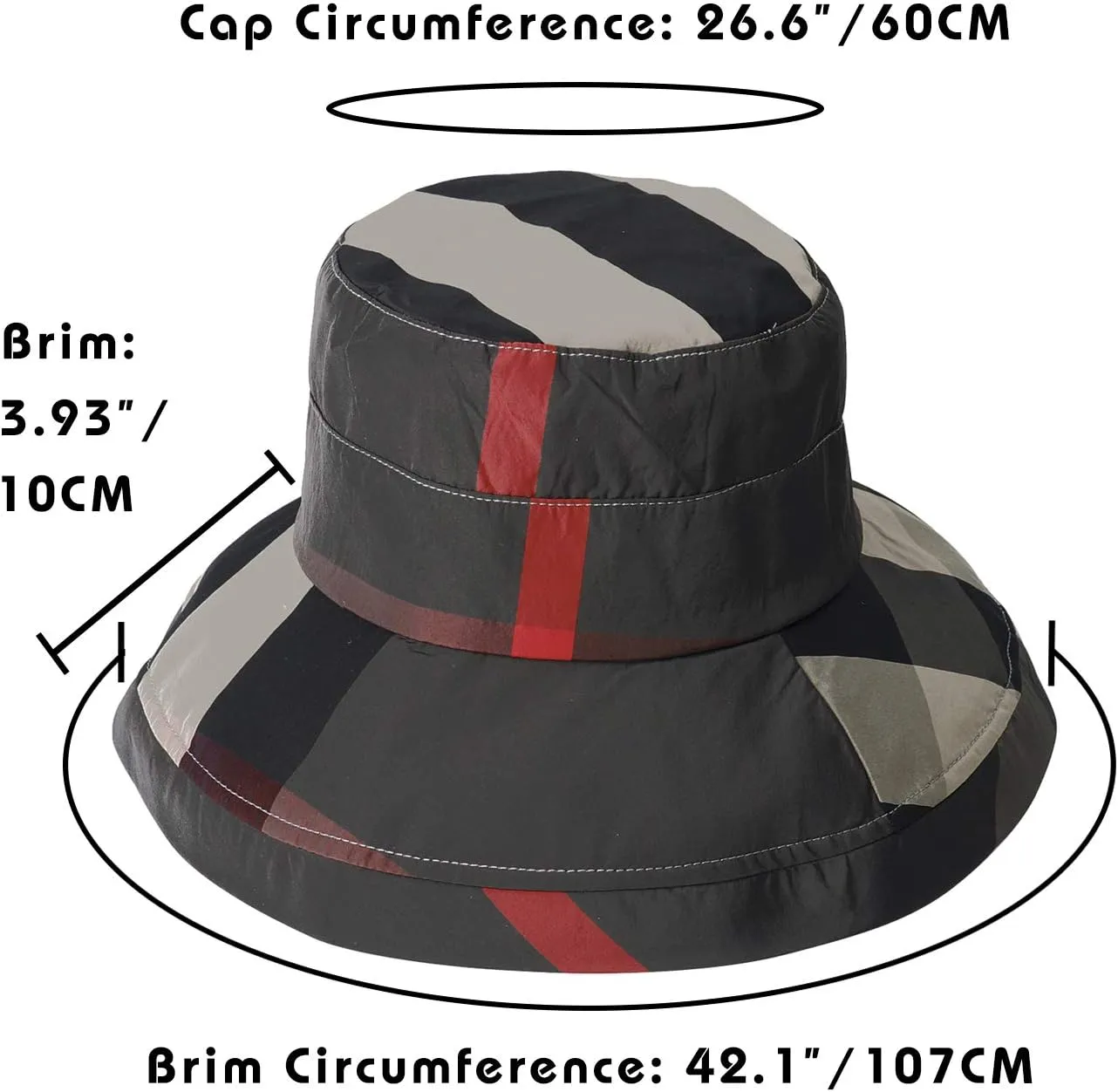 DOCILA Stylish Bucket Hats for Women Foldable Outdoor Plaid Fisherman Sun/Rain Cap with Chin Strap