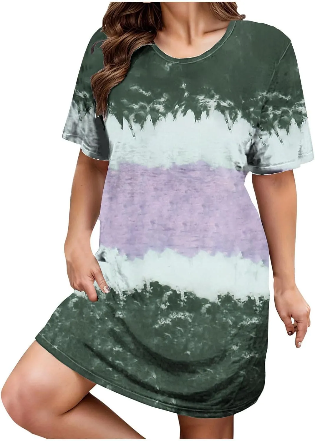 Dresses for Women 2025,Short Sleeve Crewneck Casual Spring Dress Trendy Loose Summer Dress Flowy Short Shift Dress