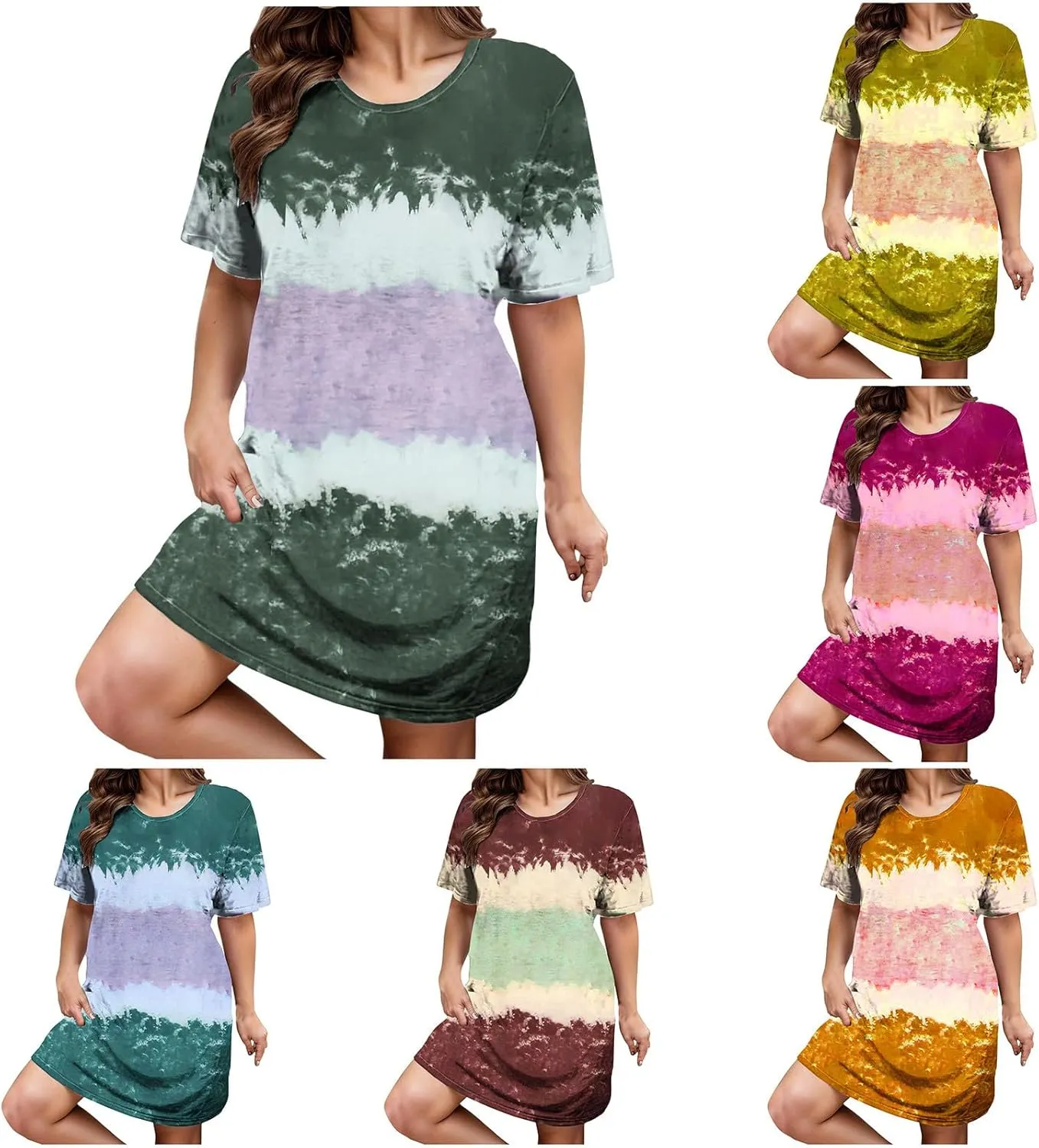 Dresses for Women 2025,Short Sleeve Crewneck Casual Spring Dress Trendy Loose Summer Dress Flowy Short Shift Dress