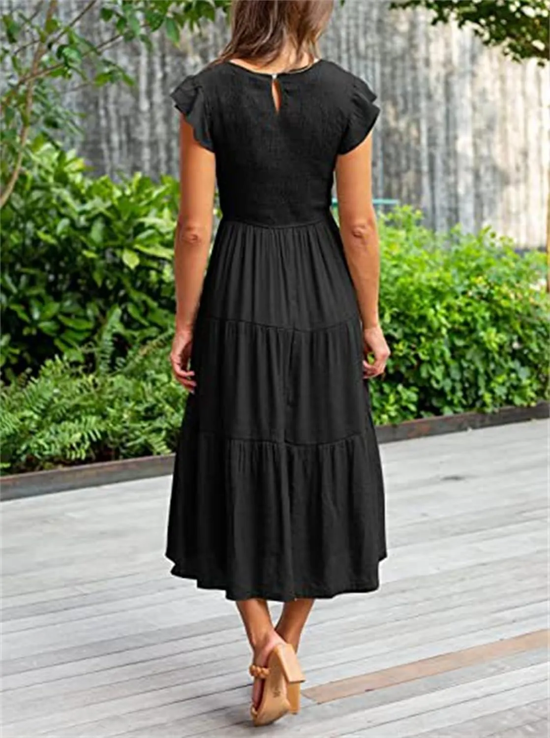 Dresses for Women Fashion Trendy Dressy Dresses Ruffle Sleeve Crewenck Pleated Waist Tiered Dress Swing Dress 2025