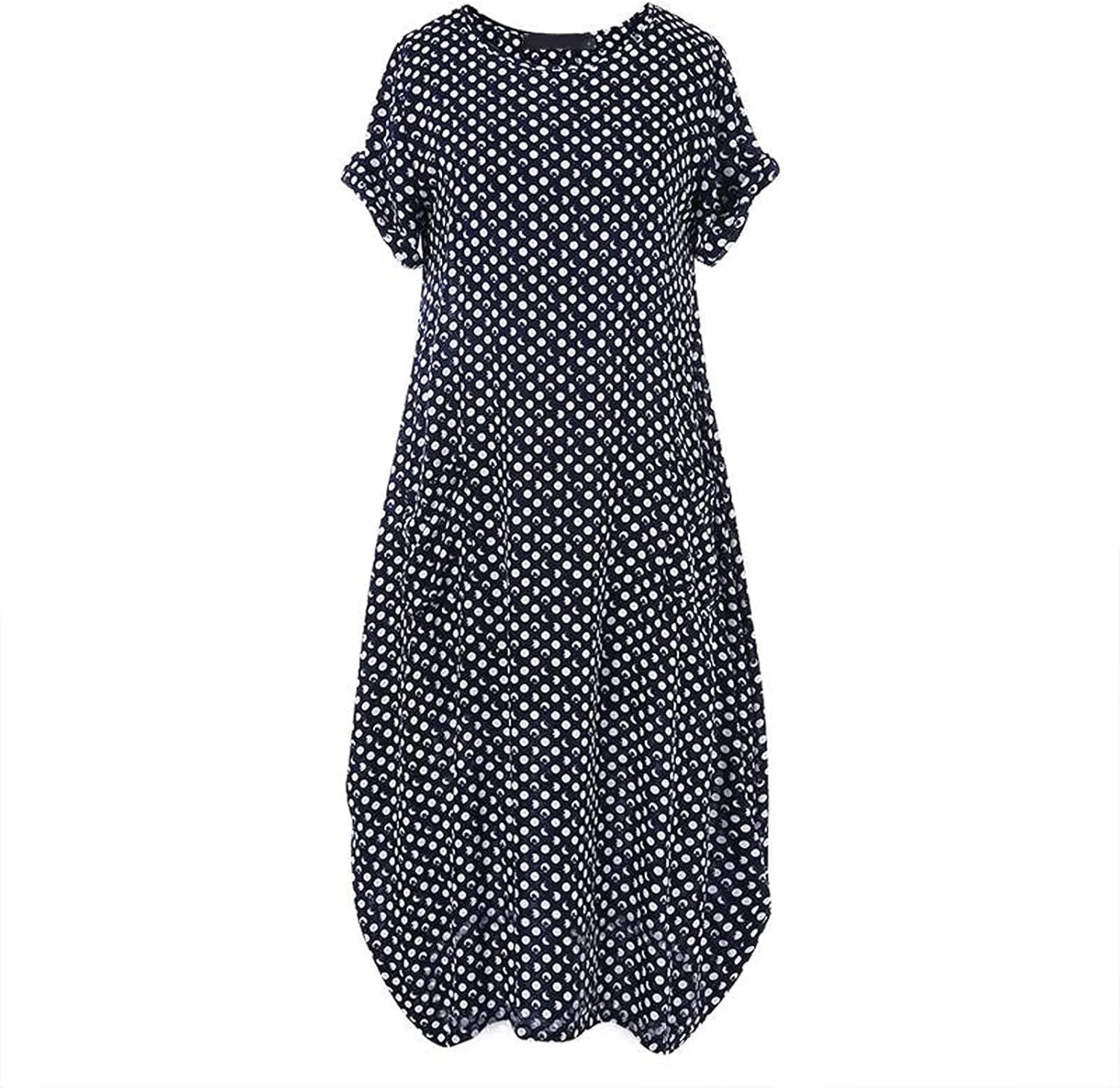 Dresses for Women Summer Dot Printed Short Sleeve Crewneck Sundress Plus Size Loose Fit Maxi Dress 2025