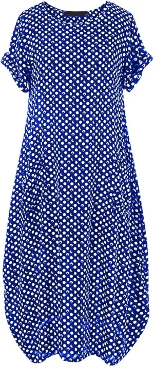 Dresses for Women Summer Dot Printed Short Sleeve Crewneck Sundress Plus Size Loose Fit Maxi Dress 2025