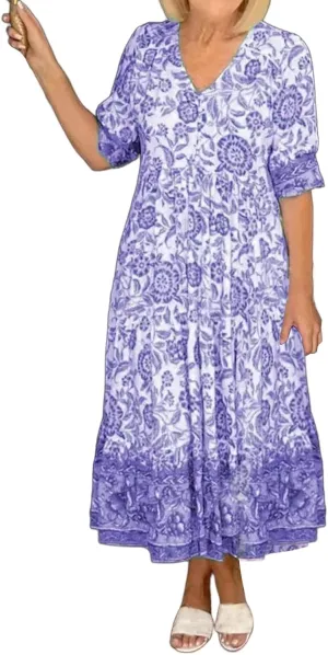 Dresses for Women Summer Floral Fairy Dresses Short Sleeve V Neck Maxi Long Dress Flowy Beach Vacation Sundress 2025