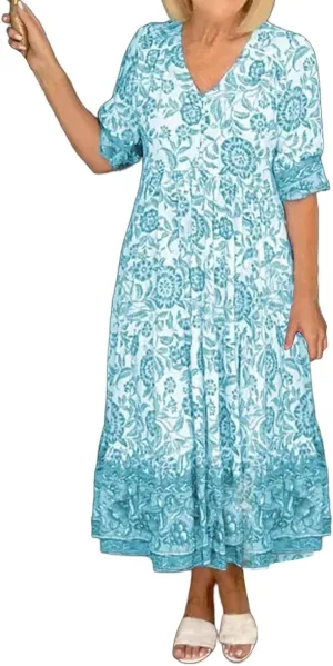 Dresses for Women Summer Floral Fairy Dresses Short Sleeve V Neck Maxi Long Dress Flowy Beach Vacation Sundress 2025