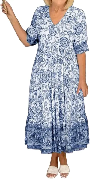 Dresses for Women Summer Floral Fairy Dresses Short Sleeve V Neck Maxi Long Dress Flowy Beach Vacation Sundress 2025
