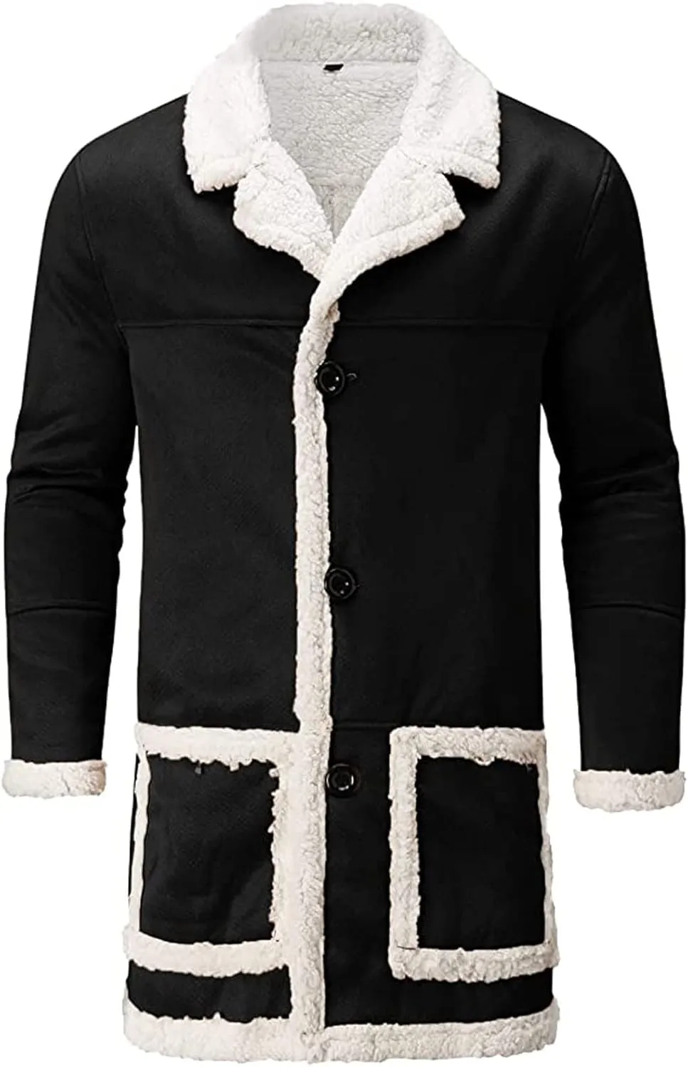 DuDubaby Men's Artificial Lined Hooded Jacket Men's Retro Long Jacket Coat