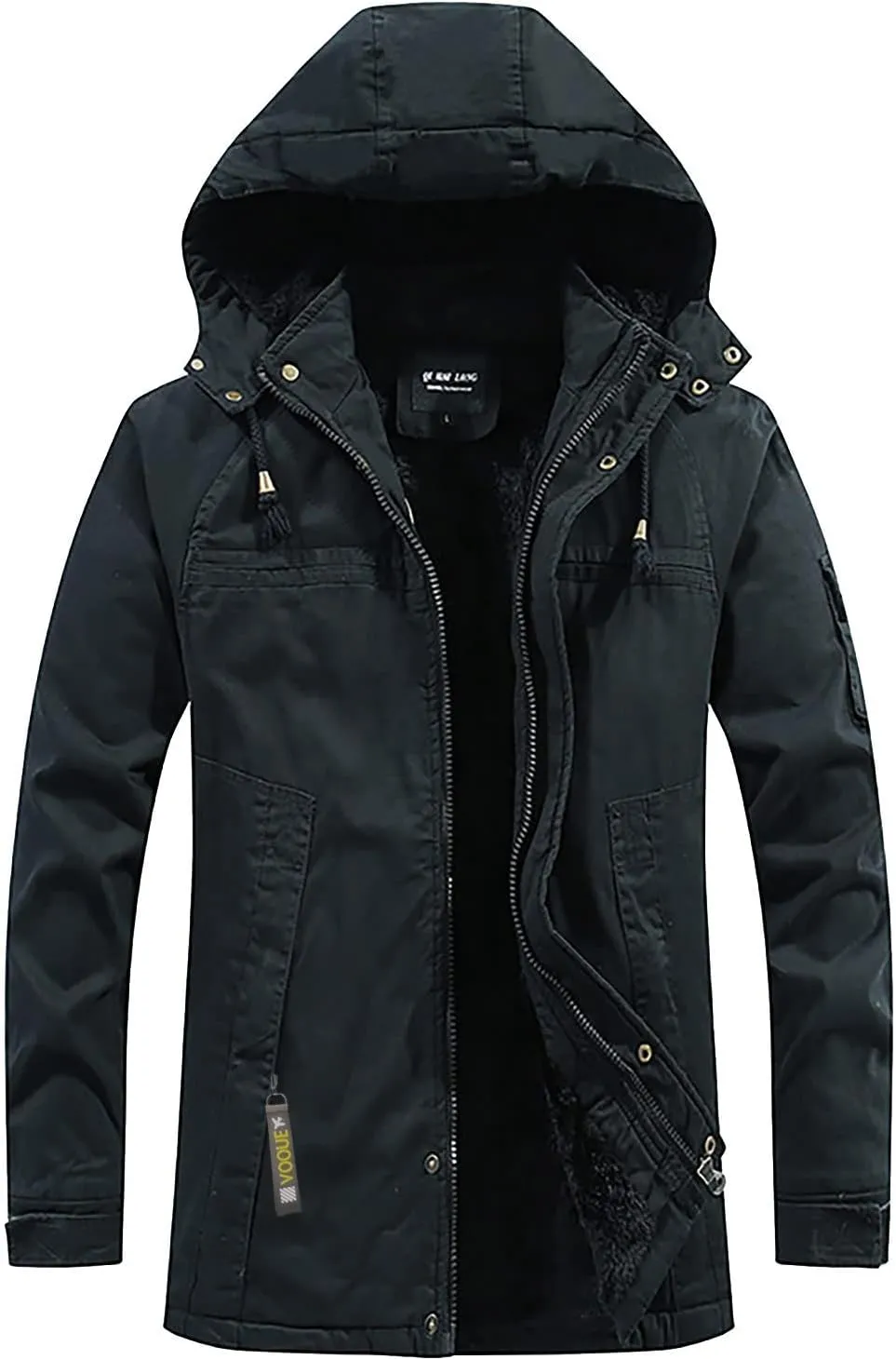 DuDubaby Men's Winter Hooded Windproof Solid Long Sleeve Soft Coat Shell Jacket