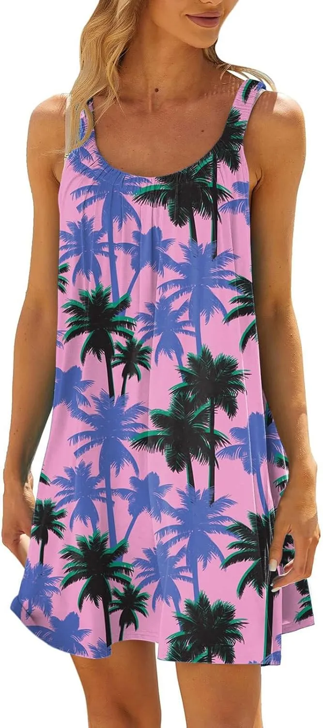 Eduavar Summer Dresses for Women, Boho Dresses for Women 2024 Casual Printing Vest Dress Summer Loose Fit Sleeveless Sundress