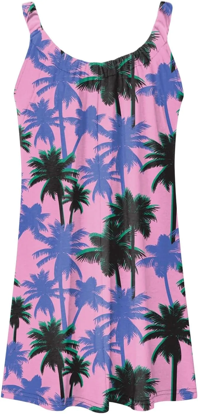 Eduavar Summer Dresses for Women, Boho Dresses for Women 2024 Casual Printing Vest Dress Summer Loose Fit Sleeveless Sundress