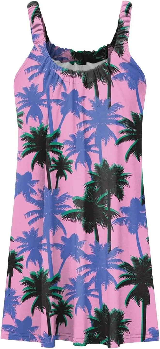 Eduavar Summer Dresses for Women, Boho Dresses for Women 2024 Casual Printing Vest Dress Summer Loose Fit Sleeveless Sundress