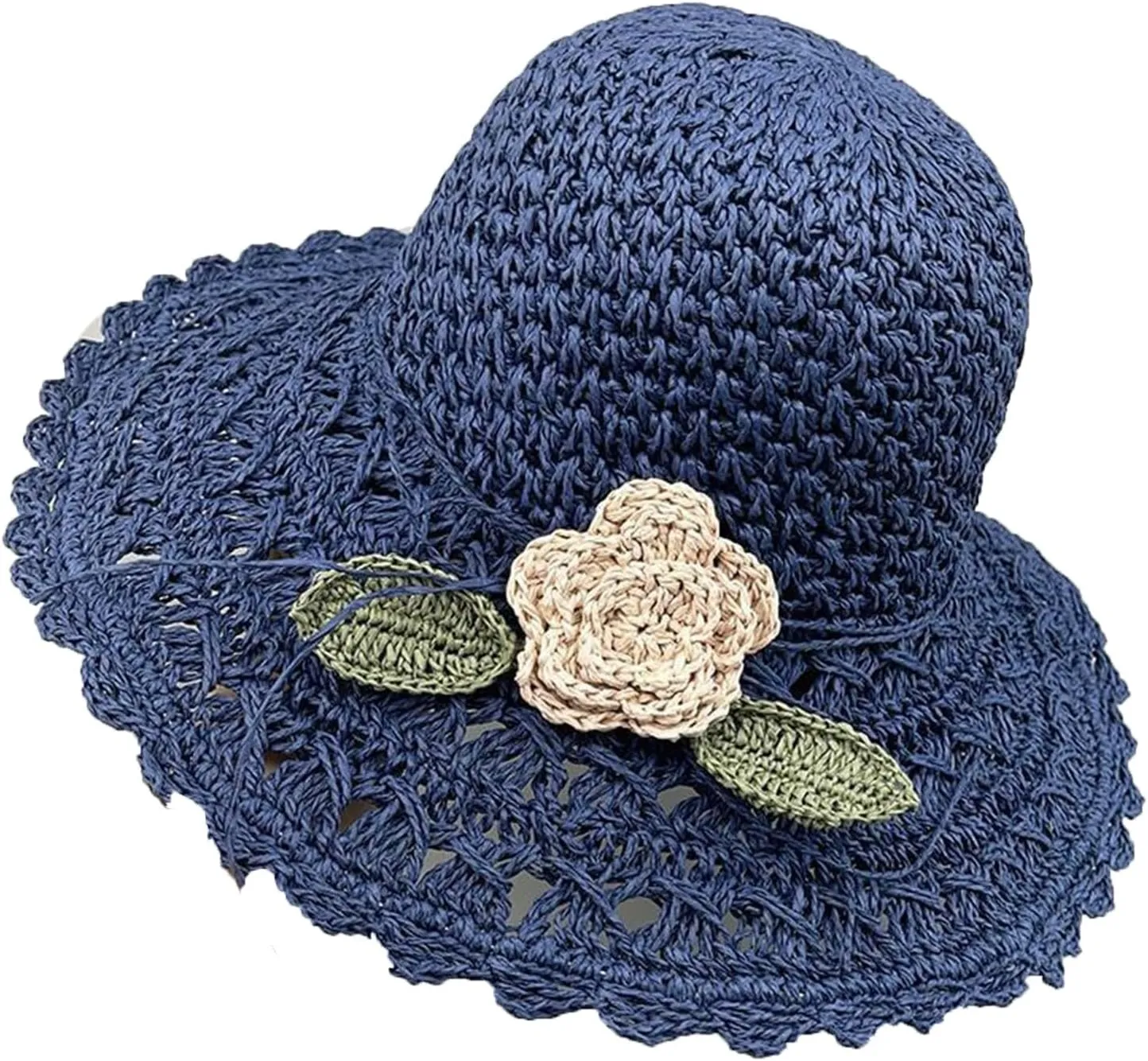 Elegant Crochet Straw Hat with Ruffle Detail Womens Hats Summer Beach Wide Brim Sun Caps UV Protection Cap for Women