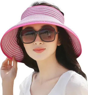 Empty Top Ponytail Wide Brim Floppy Beach Caps Women Packable Visor Straw Hats UV Travel Cap Portable Outdoor Sunshade Hat