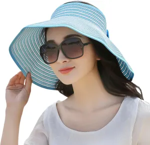 Empty Top Ponytail Wide Brim Floppy Beach Caps Women Packable Visor Straw Hats UV Travel Cap Portable Outdoor Sunshade Hat