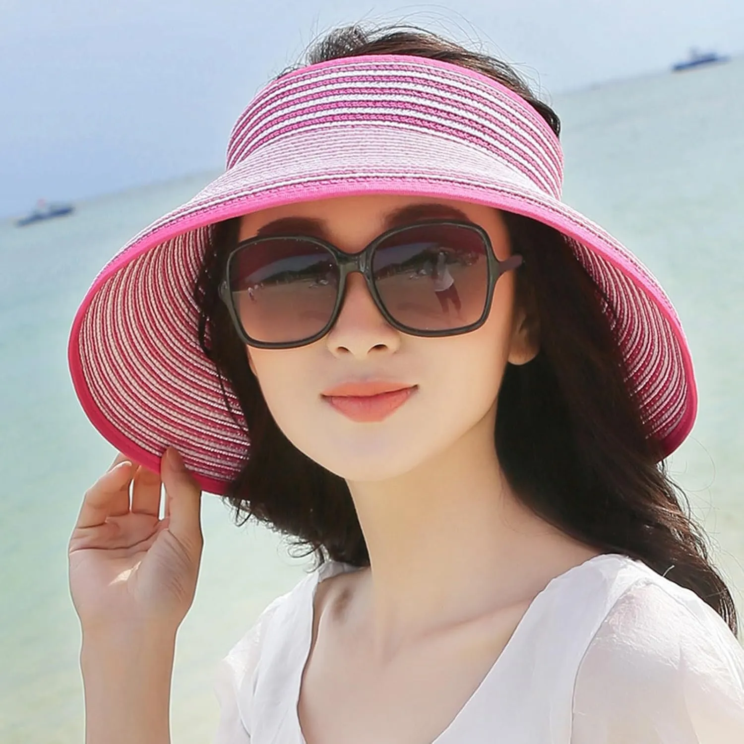 Empty Top Ponytail Wide Brim Floppy Beach Caps Women Packable Visor Straw Hats UV Travel Cap Portable Outdoor Sunshade Hat