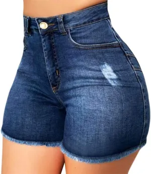 FarJing Jean Shorts for Women High Waisted Distressed Ripped Denim Shorts Stretchy Frayed Raw Hem Hot Short Jeans
