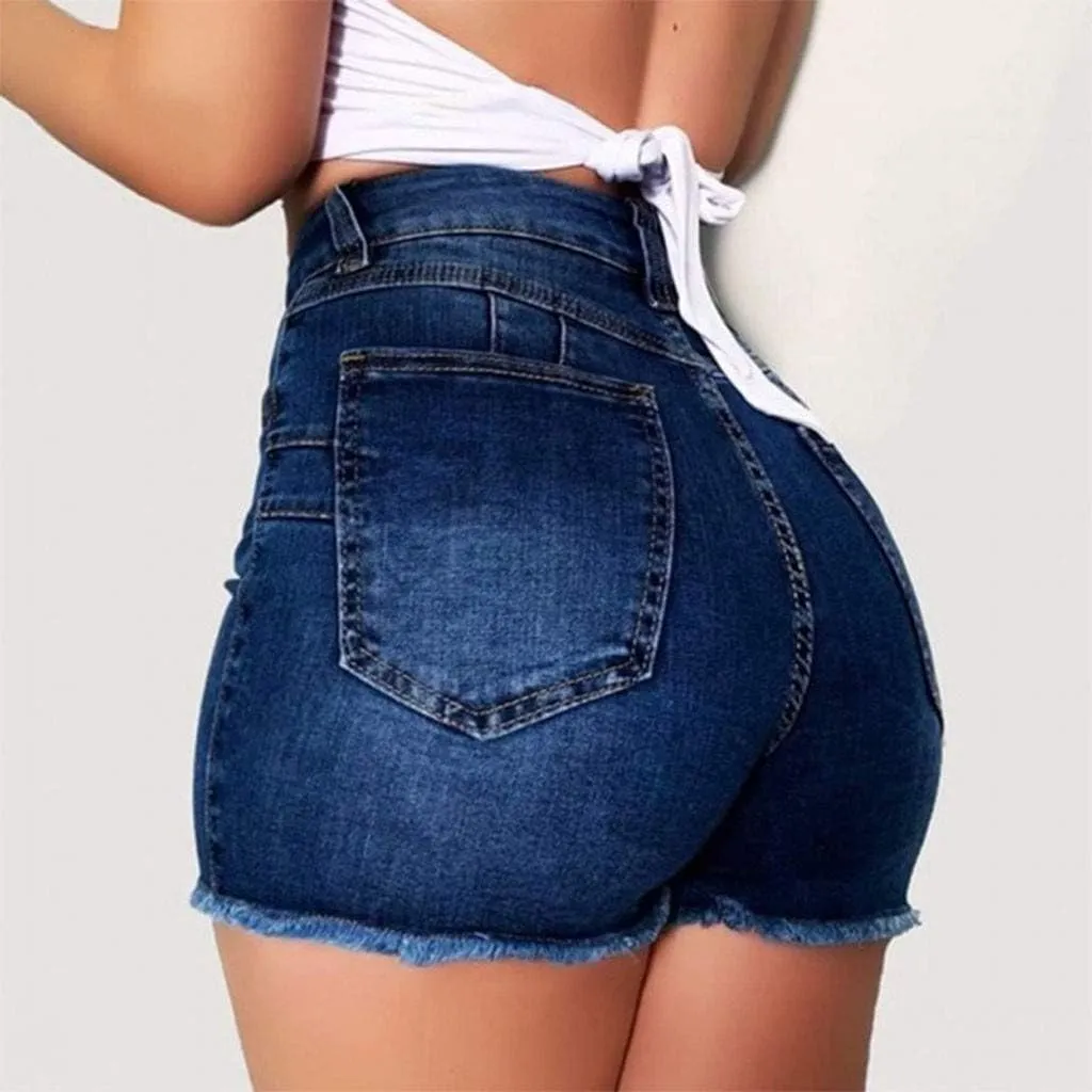 FarJing Jean Shorts for Women High Waisted Distressed Ripped Denim Shorts Stretchy Frayed Raw Hem Hot Short Jeans
