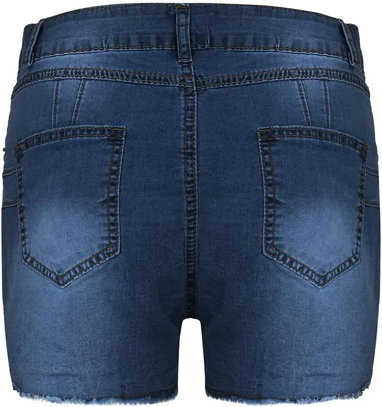 FarJing Jean Shorts for Women High Waisted Distressed Ripped Denim Shorts Stretchy Frayed Raw Hem Hot Short Jeans