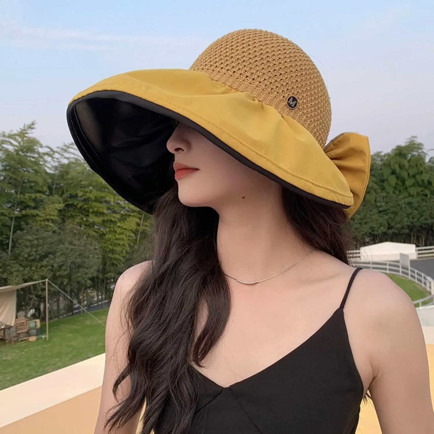 Fashion Bow Decoration Straw Hats Sun Hats for Womens Summer Beach Wide Brim Packable Travel Bucket Hats UPF 50  Gift