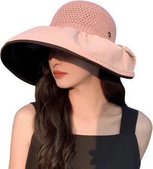 Fashion Bow Decoration Straw Hats Sun Hats for Womens Summer Beach Wide Brim Packable Travel Bucket Hats UPF 50  Gift