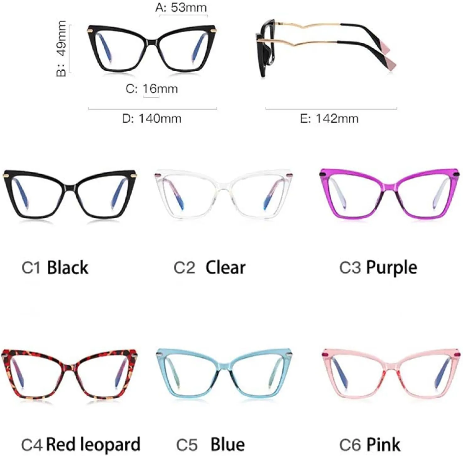 Fashion Ladies Cat Eye Frame Metal Temple Literary Glasses