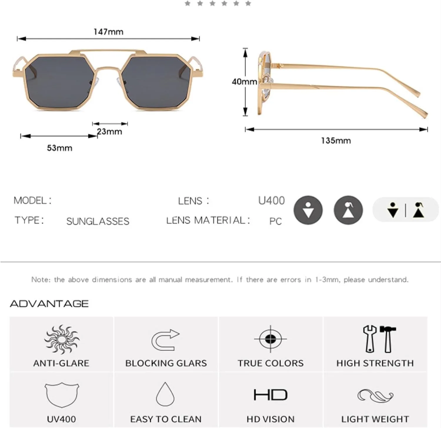 Fashion Polygon Sunglasses for Women Men Retro Metal Punk Men Vintage Steampunk Uv400