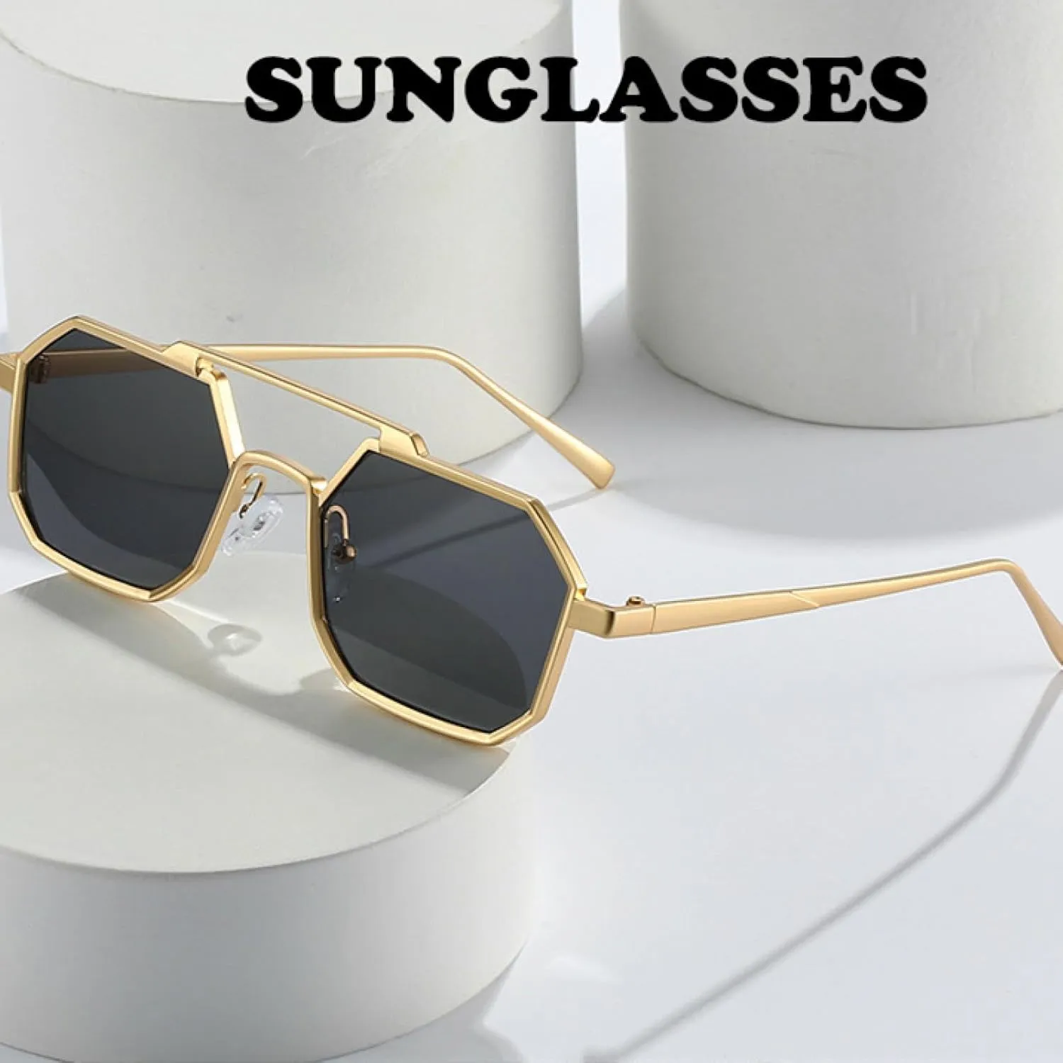 Fashion Polygon Sunglasses for Women Men Retro Metal Punk Men Vintage Steampunk Uv400
