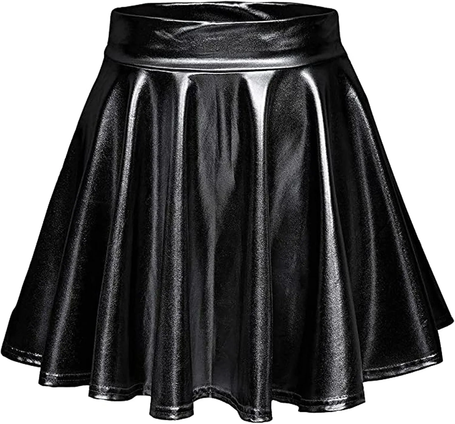 Fashion Womens Leather Skirt A-Line Fashion Casual Shiny Skirts Flared Pleated Women's Mini Short Skirts for