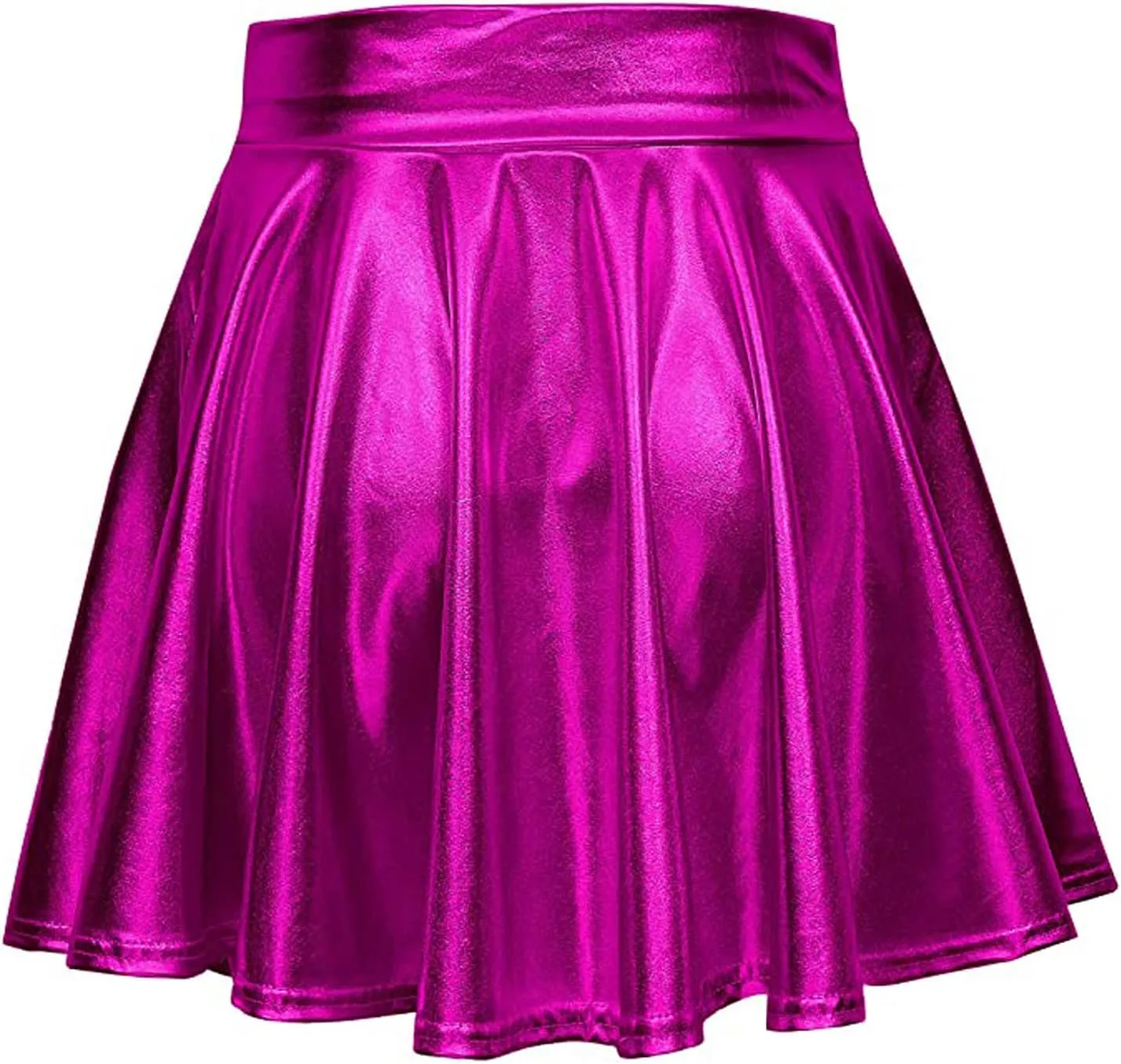 Fashion Womens Leather Skirt A-Line Fashion Casual Shiny Skirts Flared Pleated Women's Mini Short Skirts for