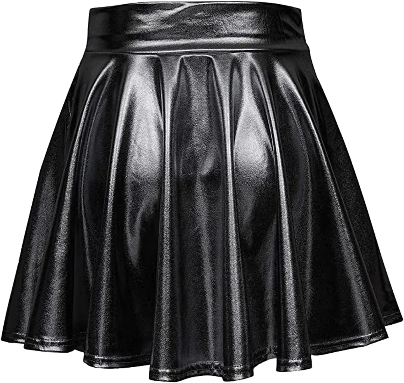 Fashion Womens Leather Skirt A-Line Fashion Casual Shiny Skirts Flared Pleated Women's Mini Short Skirts for