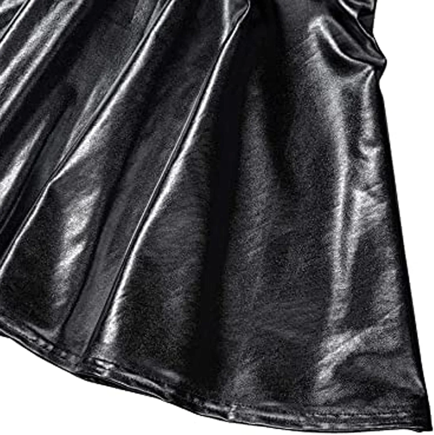 Fashion Womens Leather Skirt A-Line Fashion Casual Shiny Skirts Flared Pleated Women's Mini Short Skirts for