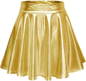 Fashion Womens Leather Skirt A-Line Fashion Casual Shiny Skirts Flared Pleated Women's Mini Short Skirts for
