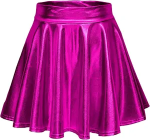 Fashion Womens Leather Skirt A-Line Fashion Casual Shiny Skirts Flared Pleated Women's Mini Short Skirts for