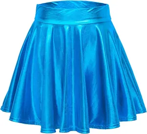 Fashion Womens Leather Skirt A-Line Fashion Casual Shiny Skirts Flared Pleated Women's Mini Short Skirts for