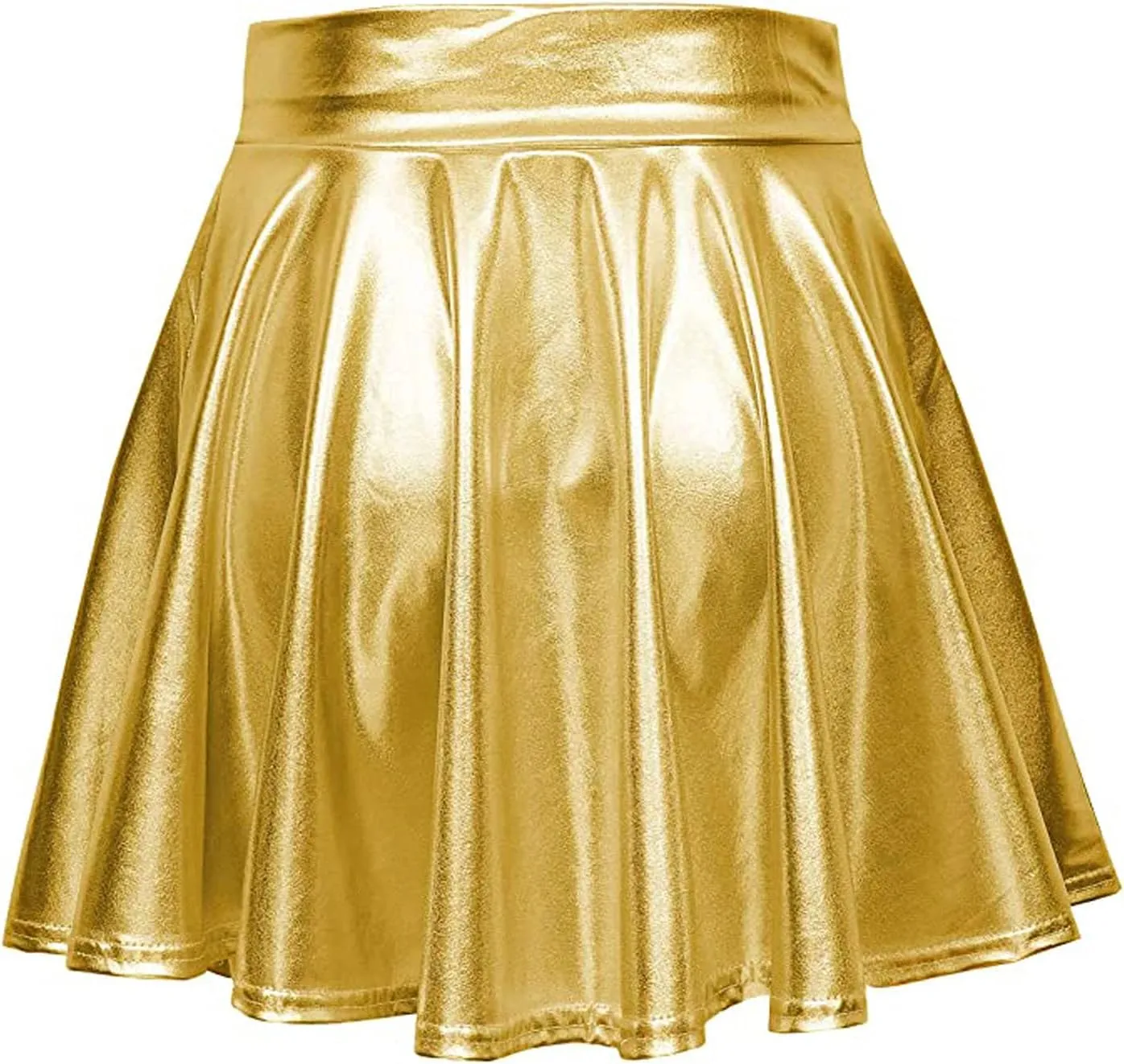 Fashion Womens Leather Skirt A-Line Fashion Casual Shiny Skirts Flared Pleated Women's Mini Short Skirts for