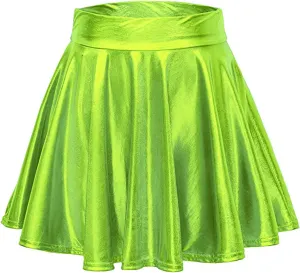 Fashion Womens Leather Skirt A-Line Fashion Casual Shiny Skirts Flared Pleated Women's Mini Short Skirts for