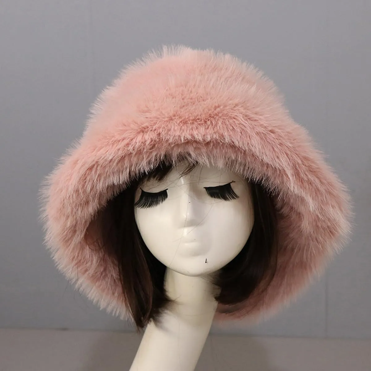 Faux Fur Bucket Hats Winter Warm Wide Brim Fisherman Cap for Women Fluffy Fuzzy Bucket Hat