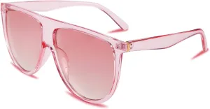 FEISEDY Men Vintage Flat Top Large Square Pilot Women Sunglasses Oversized Square Thin Plastic Frame B2499
