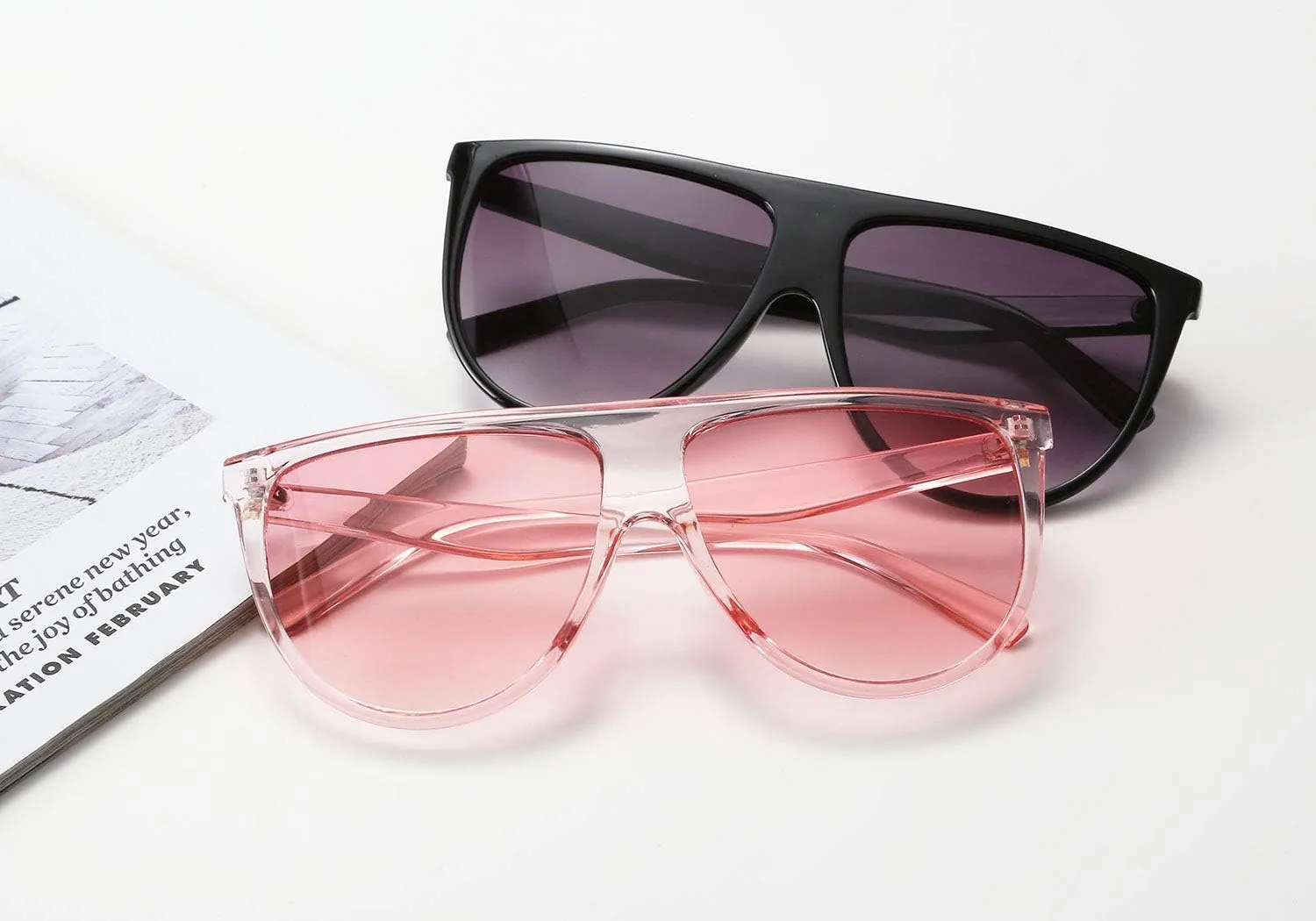 FEISEDY Men Vintage Flat Top Large Square Pilot Women Sunglasses Oversized Square Thin Plastic Frame B2499