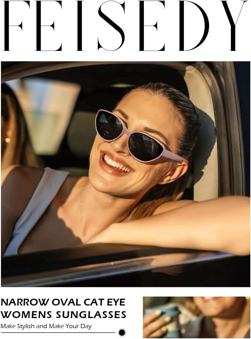 FEISEDY Oval Cat Eye Sunglasses for Women Vintage 90s Y2K Style Trendy Cute Sun Glasses B0228