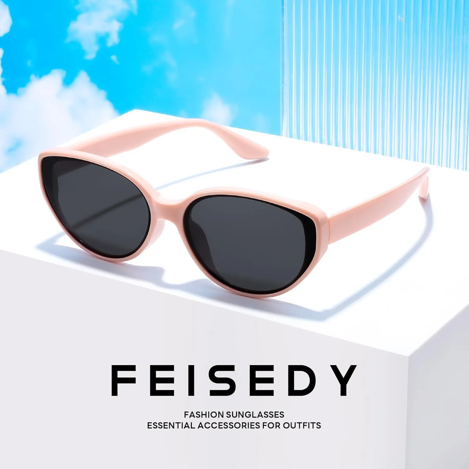 FEISEDY Oval Cat Eye Sunglasses for Women Vintage 90s Y2K Style Trendy Cute Sun Glasses B0228